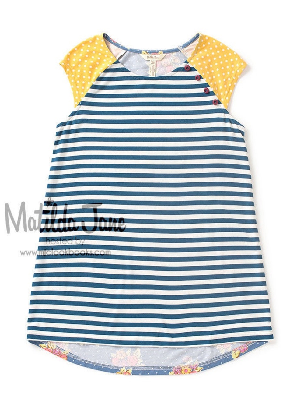 Matilda Jane Blue & White Striped Tee with Yellow Polka Cap Sleeves
